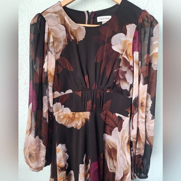 Calvin Klein fit and flare midi dress sheer sleeves lined new with tags size 2 - Picture 3 of 13